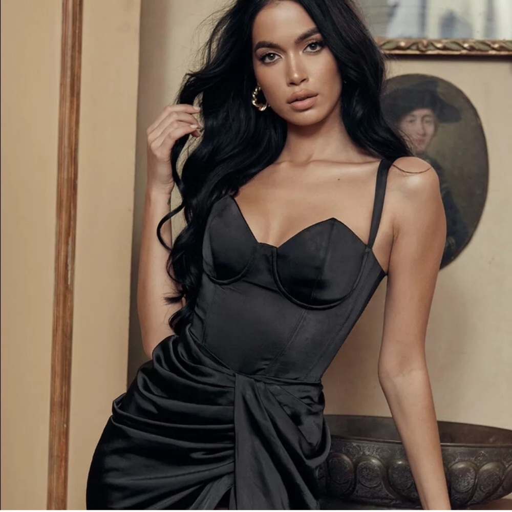 House of CB Vivi Black Stretch Satin Bodysuit